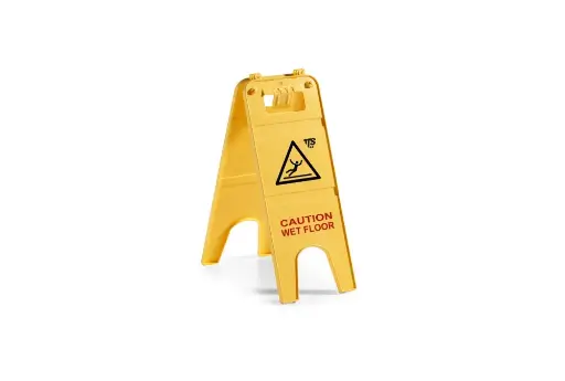 [3560] Two Sided Floor Sign 1 - Yellow - “Caution Wet floor”